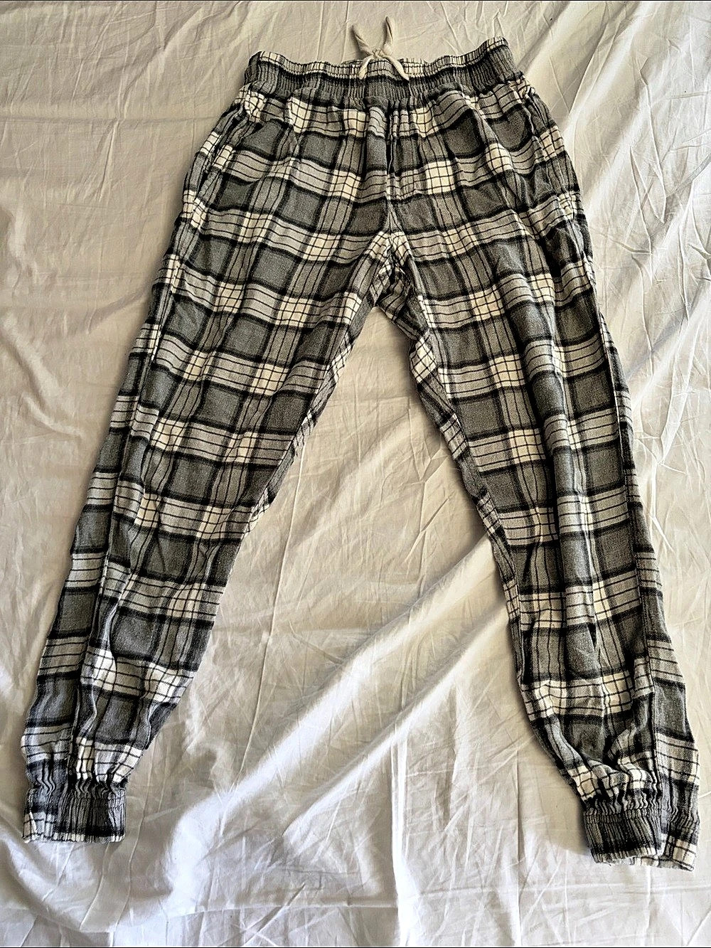 American Eagle AE Lounge Plaid Jogger Pajama Pants Gray & White Size XS
